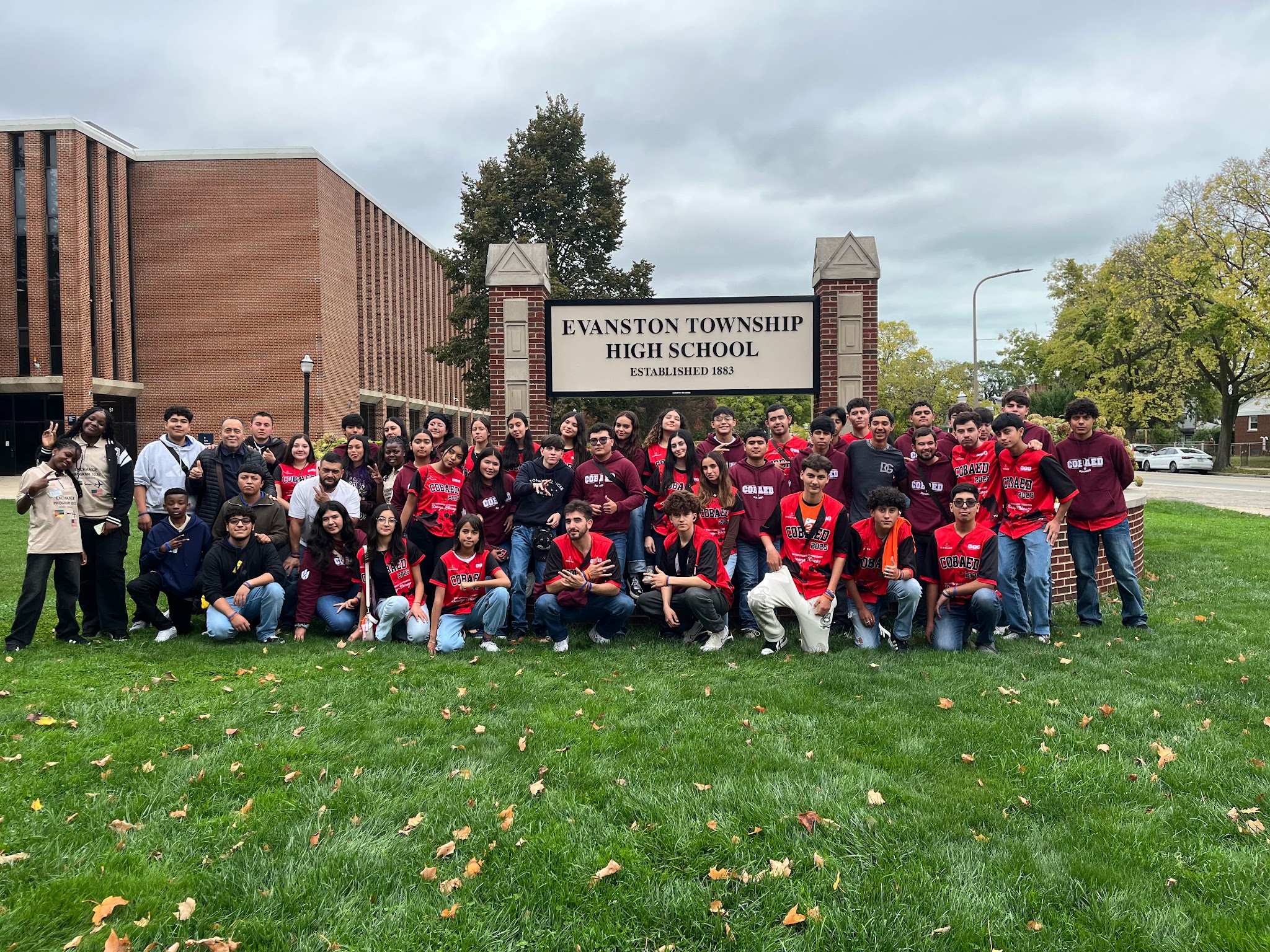 Students and educators participating in YTC's nineteenth cultural exchange gathered outside Evanston Township High School